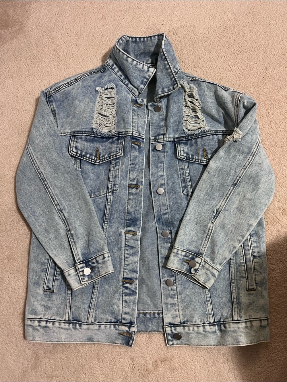 Oversized Light Blue Distressed Denim Jacket